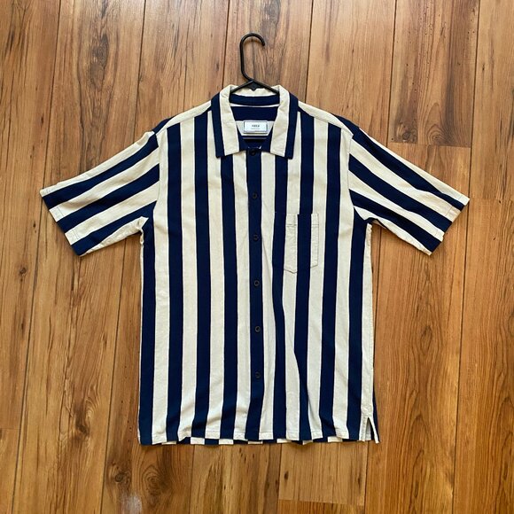 Ami Blue Striped Short Sleeve Button Down, Ami Alexandre Matussi, Sz L - Picture 1 of 9